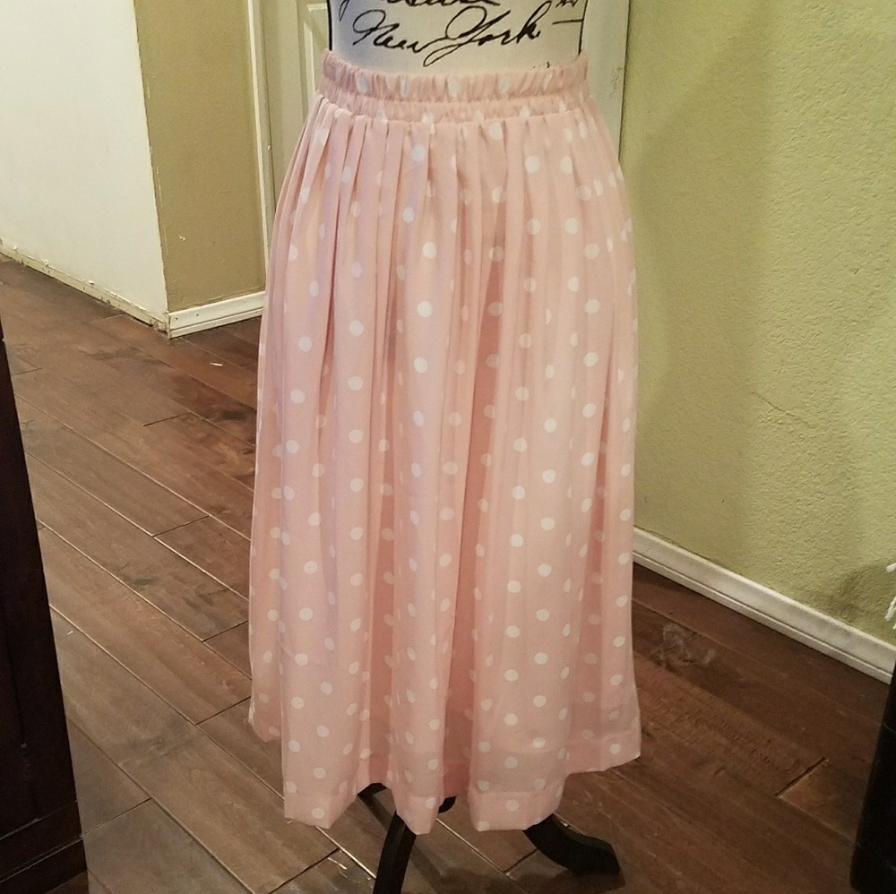 Pink and white polka dot long skirt medium